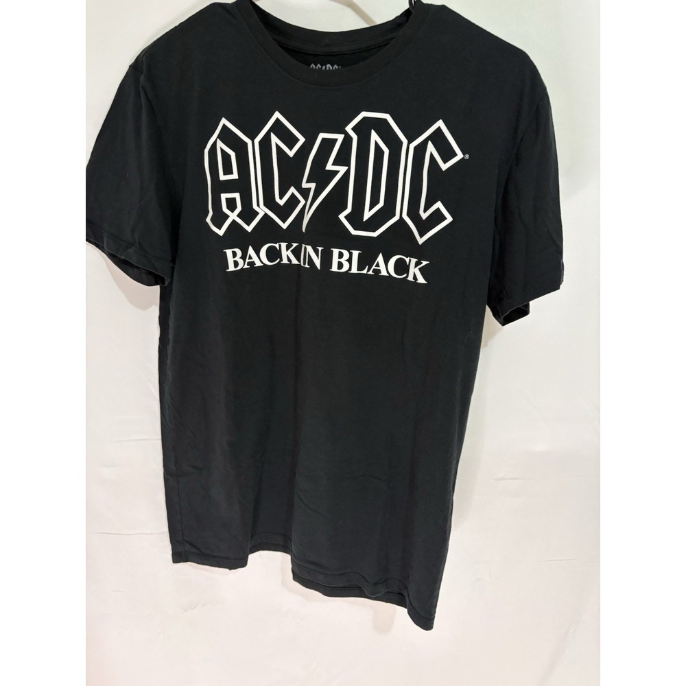 AC/DC Back In Black T-Shirt Black Short Sleeve Crew Neck Mens Size M Rock Band